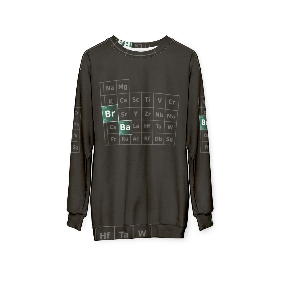 Breaking Bad Periodic Table Sweatshirt featuring Walter White and Jesse Pinkman - hanging