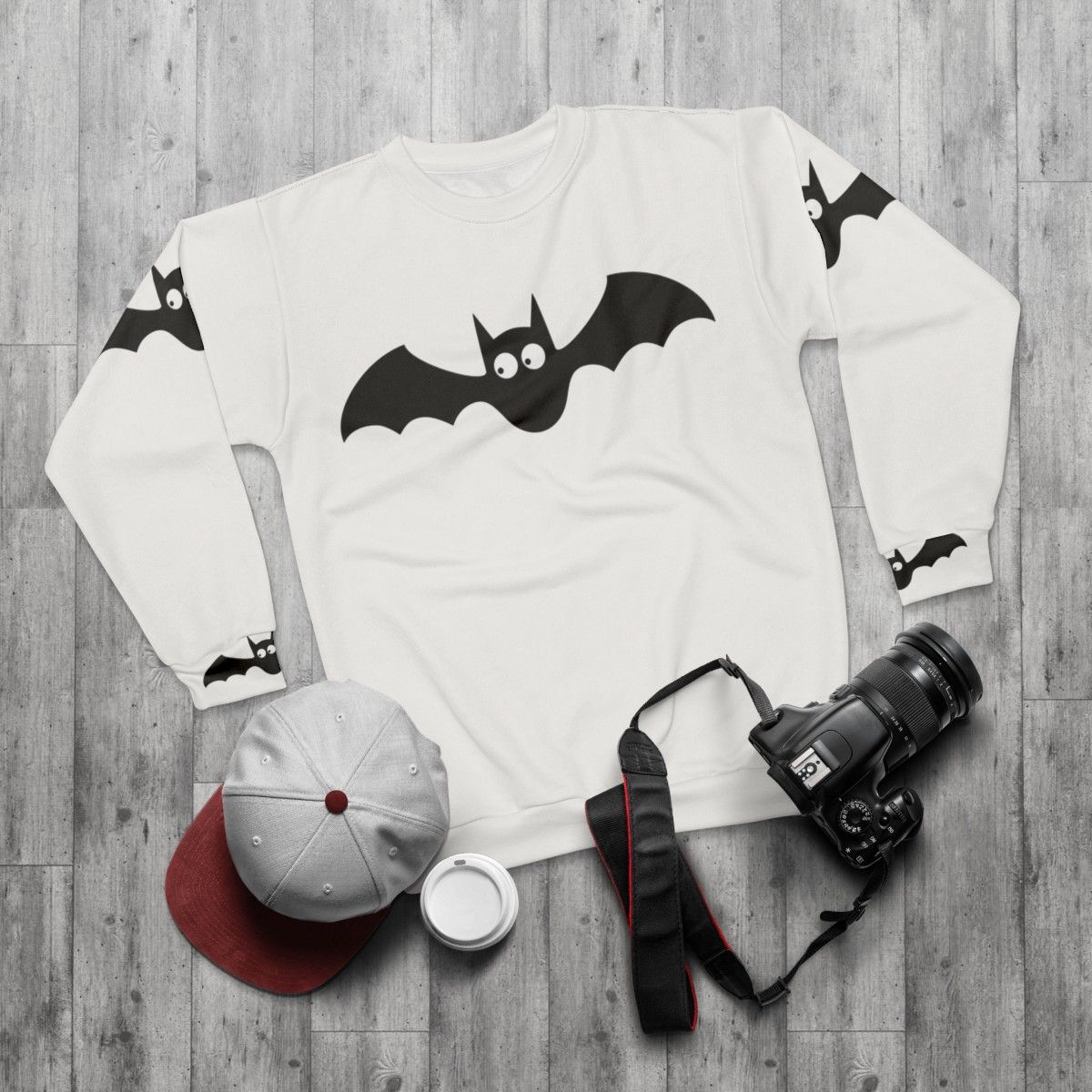 Bats Sweatshirt with Cute and Funny Animal Design - flat lay