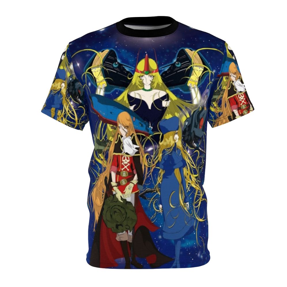 Vintage-inspired science fiction anime t-shirt featuring Captain Harlock and Queen Emeraldas