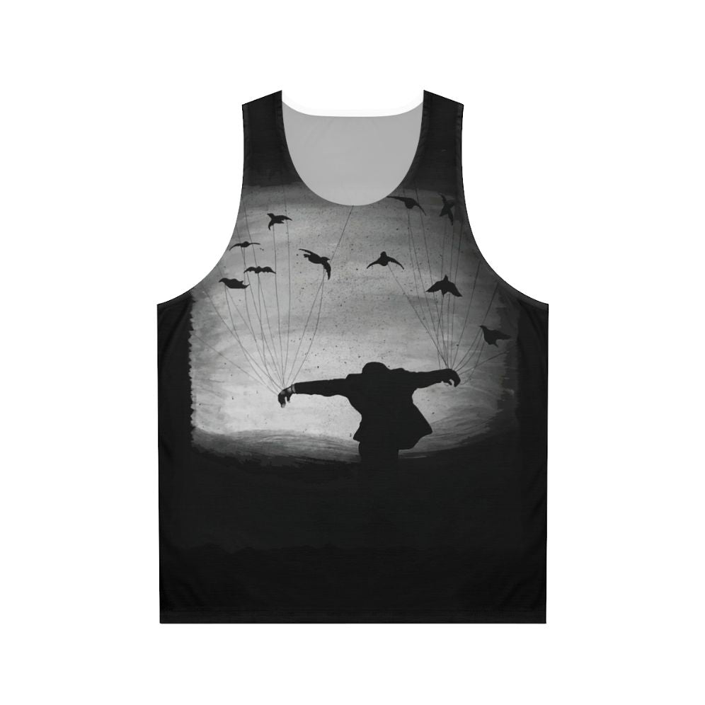 Man In Flight With Ravens Unisex Tank Top