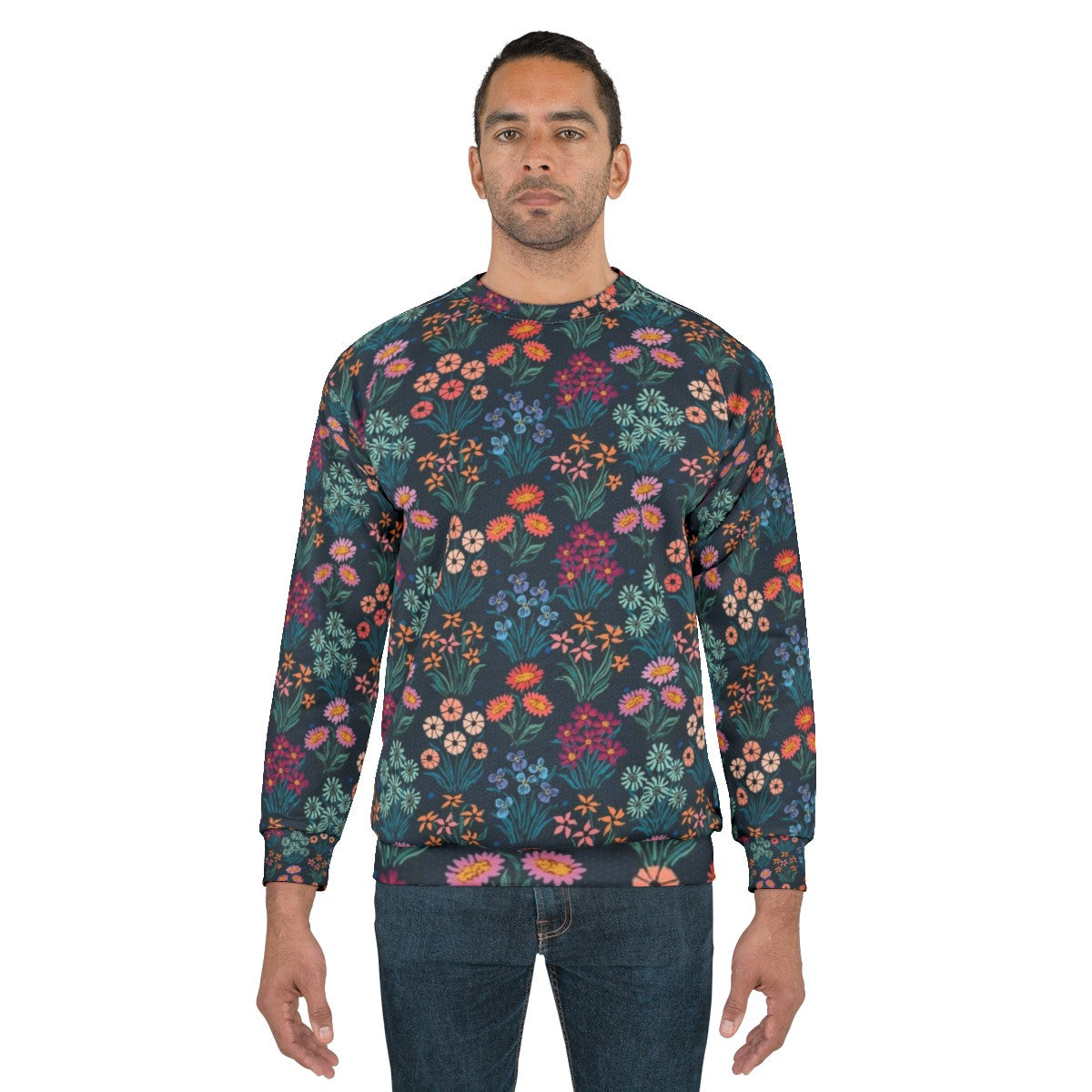 Floral sweatshirt with a blooming flower pattern - men