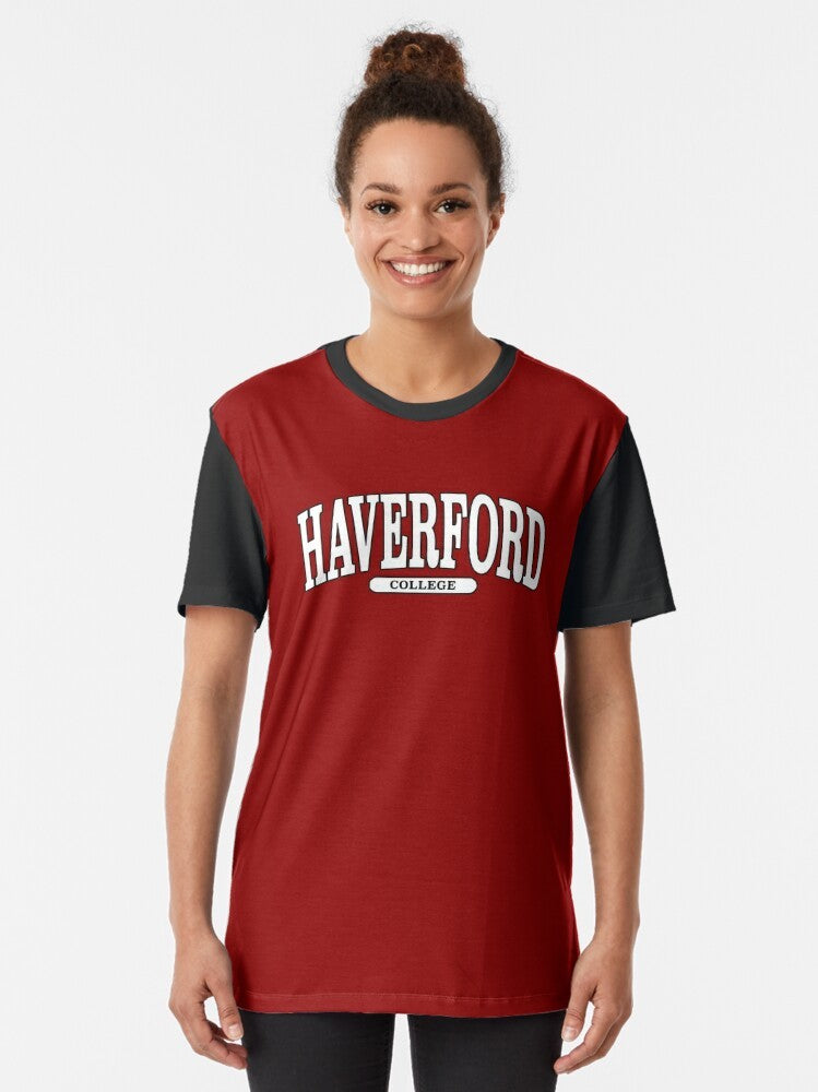 Haverford College Graphic T-Shirt featuring a curved serif font logo design - Women