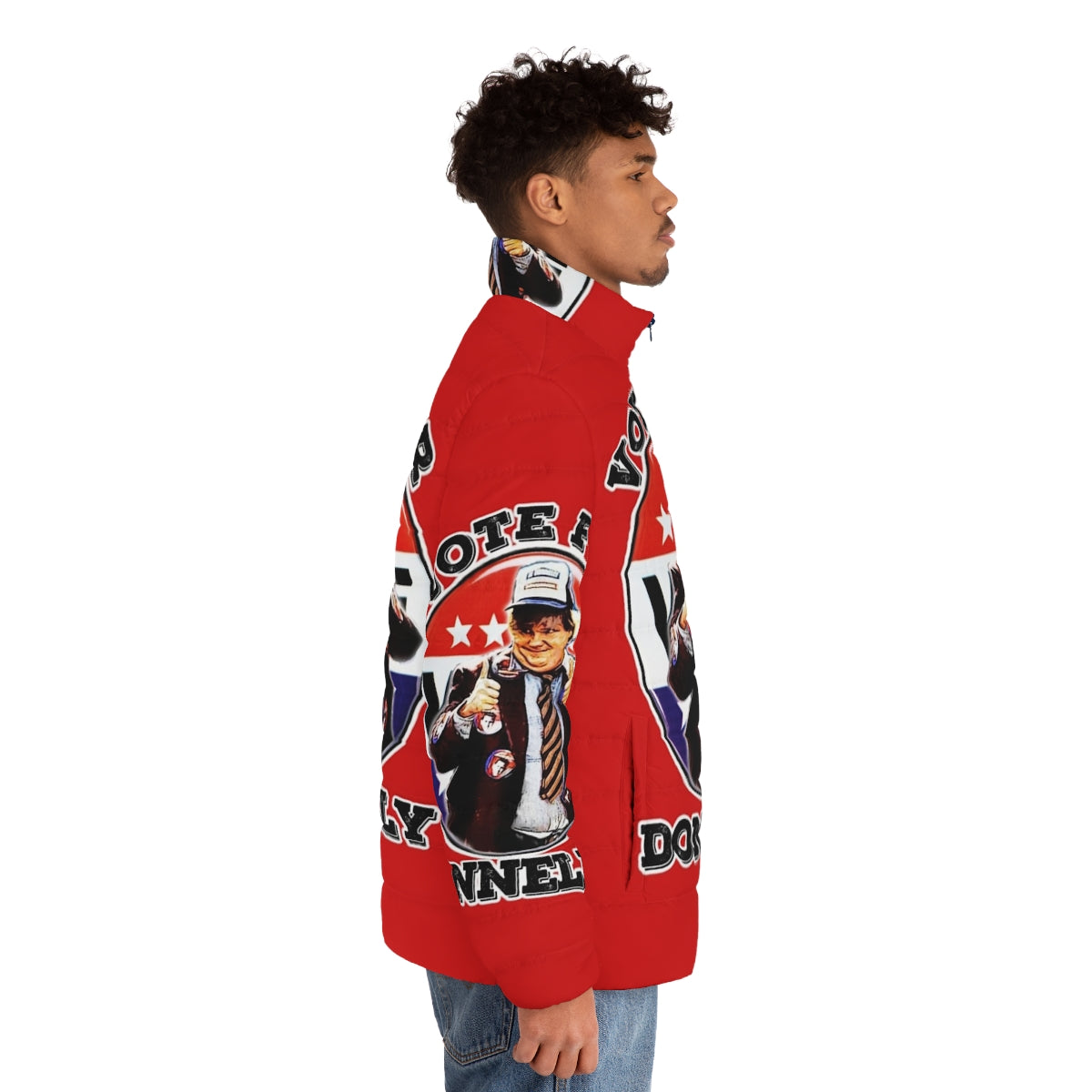 "Vote for Donnelly" puffer jacket, inspired by the classic comedy film Black Sheep - men side right