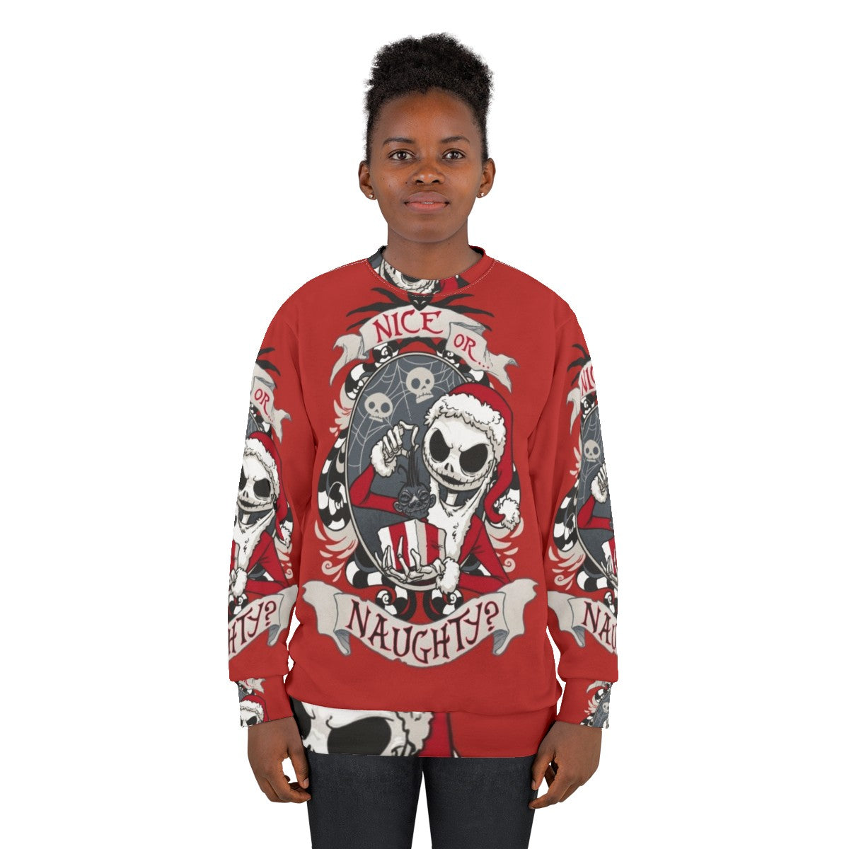 Spooky Santa Sweatshirt with Nightmare Before Christmas Motif - women