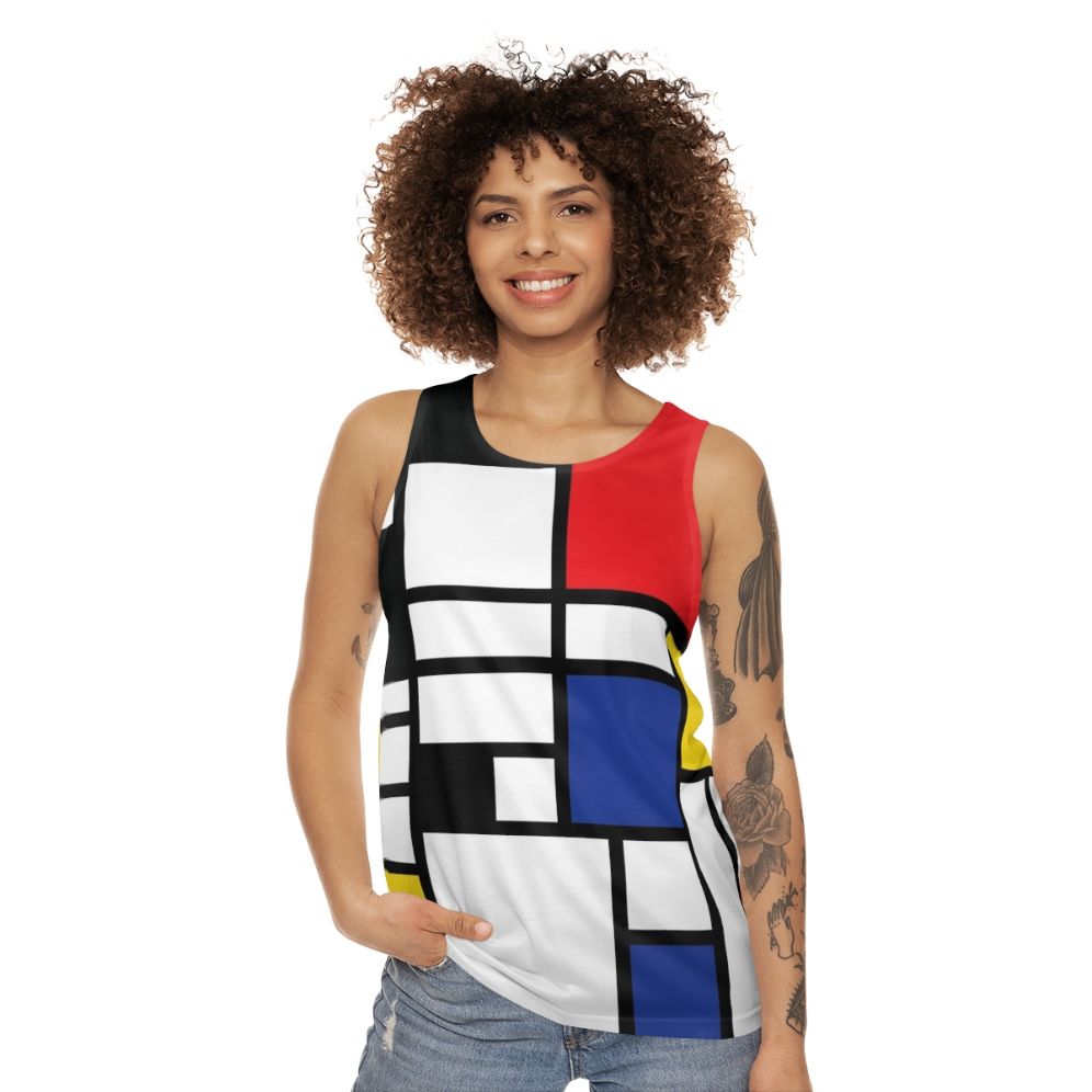 De Stijl Unisex Tank Top with Mondrian-inspired Primary Color Blocks - women