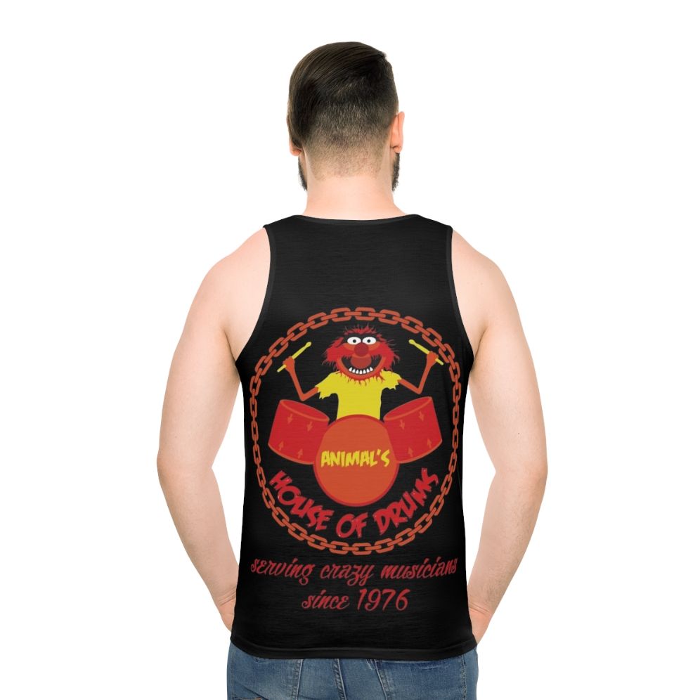 Muppet-Inspired Unisex Tank Top with Drums and Chains - men back