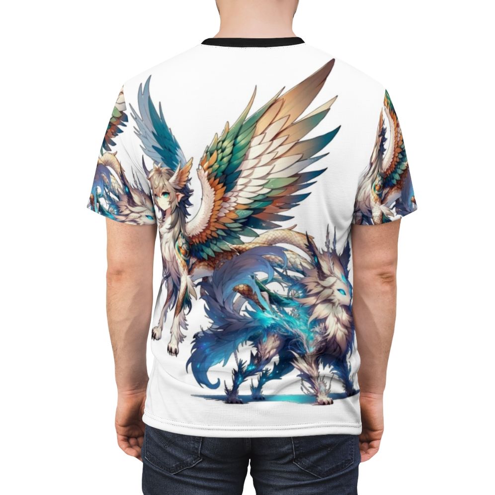 T-shirt design featuring a collage of legendary animals and mythological creatures - men back