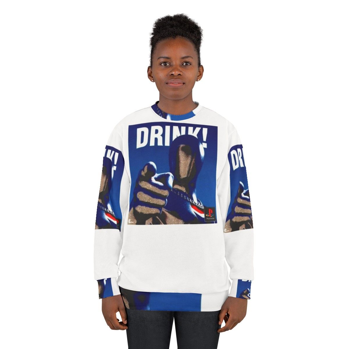 Vaporwave Retro Drink Sweatshirt Featuring Pepsiman and Retro Gaming Aesthetics - women