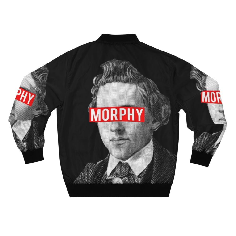 Chess Grandmaster Bomber Jacket featuring the design of chess legend Paul Morphy - Back