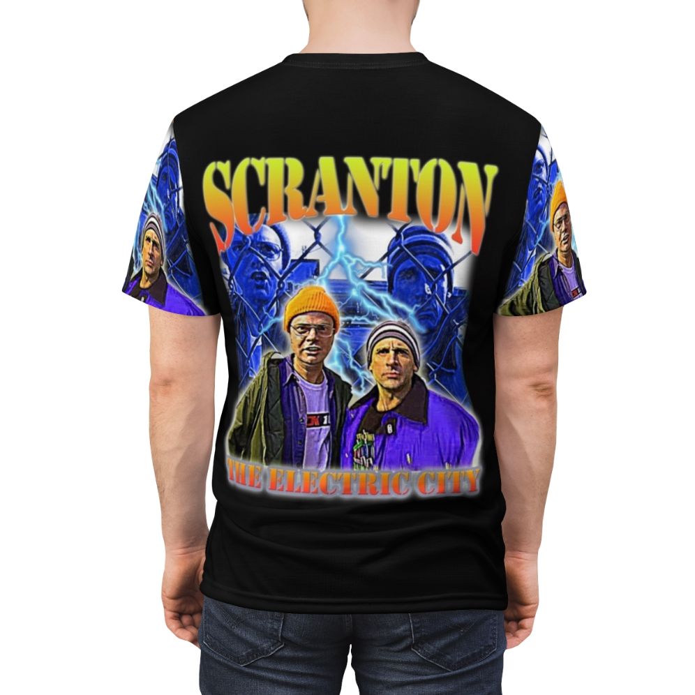 Scranton The Electric City inspired t-shirt featuring Dunder Mifflin, Dwight Schrute, and The Office US references - men back