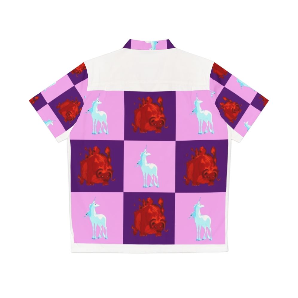 Colorblock Hawaiian shirt with unicorn and fantasy motifs - Back