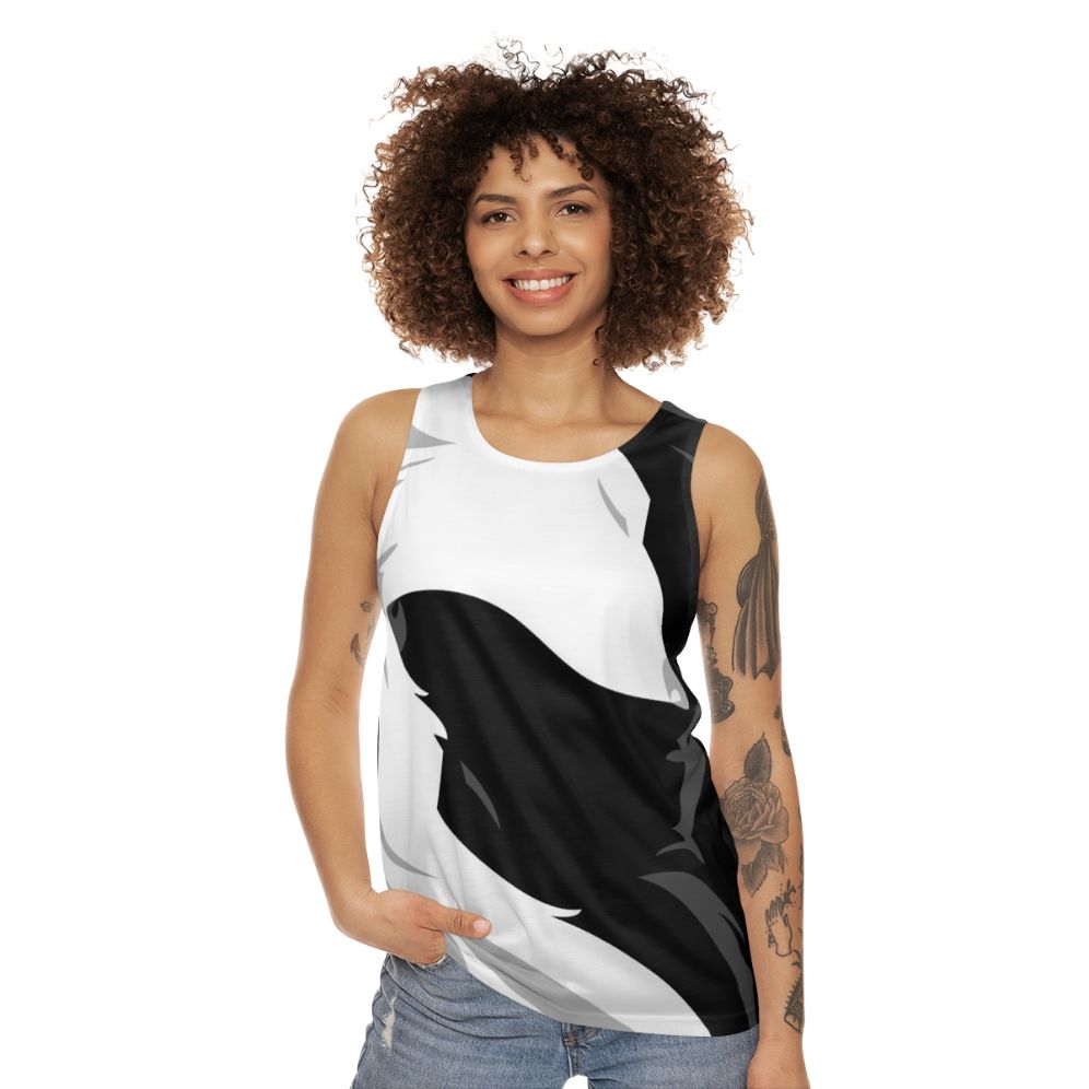 Wolf love unisex tank top, minimalist black and white graphic - women