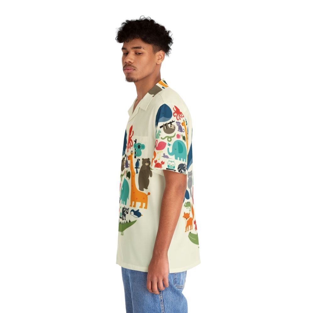 Colorful Hawaiian Shirt with Nature & Wildlife Motifs - People Left