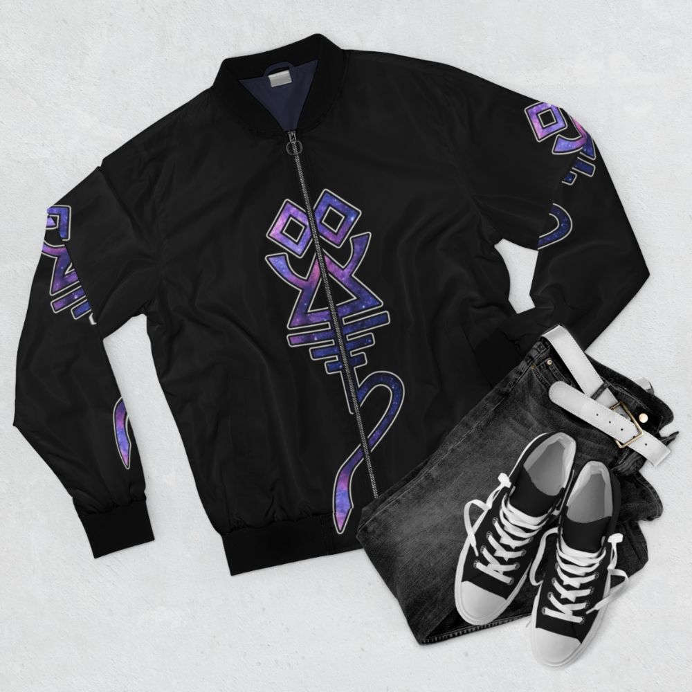 Eldar Craftworld Rune Bomber Jacket featuring the iconic Craftworld Eldar rune symbol - Flat lay