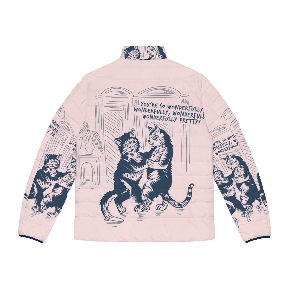 The Cure Lovecats puffer jacket featuring the iconic 80s alternative music band's cat-themed graphic design - Back