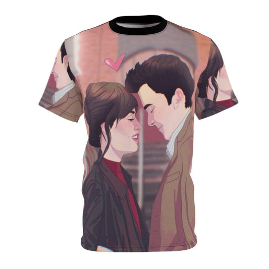 A custom Sex Education t-shirt design featuring Maeve Wiley and Otis Milburn from the popular Netflix series.