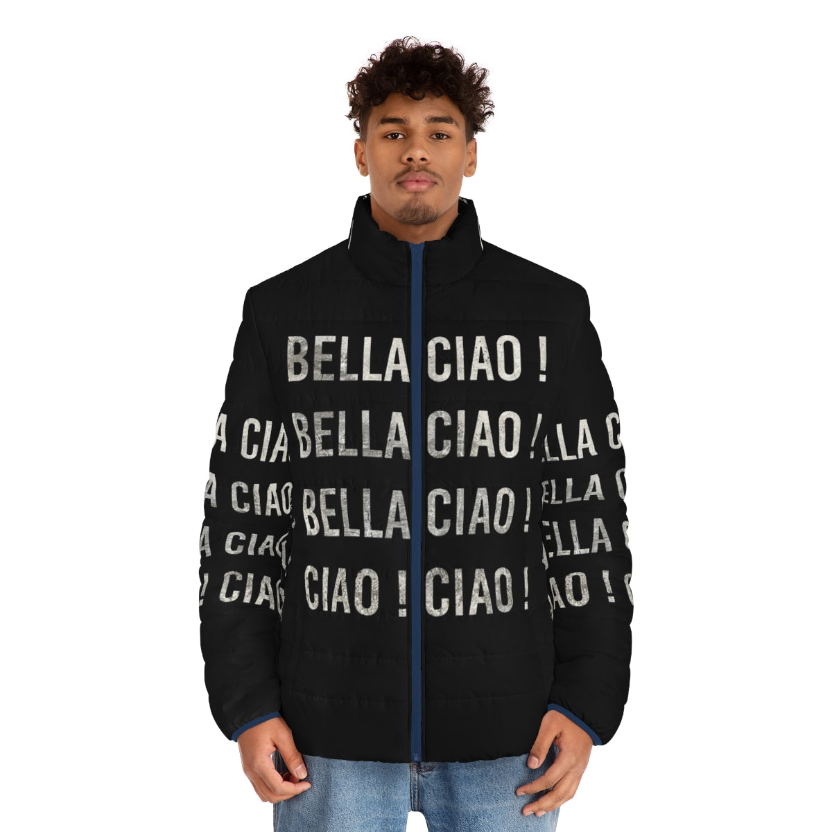 Bella Ciao puffer jacket with La Casa de Papel inspired design - men front