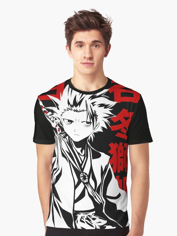 Toshiro Hitsugaya, the 10th Division Captain from the Bleach anime series, featured on a graphic t-shirt design. - Men