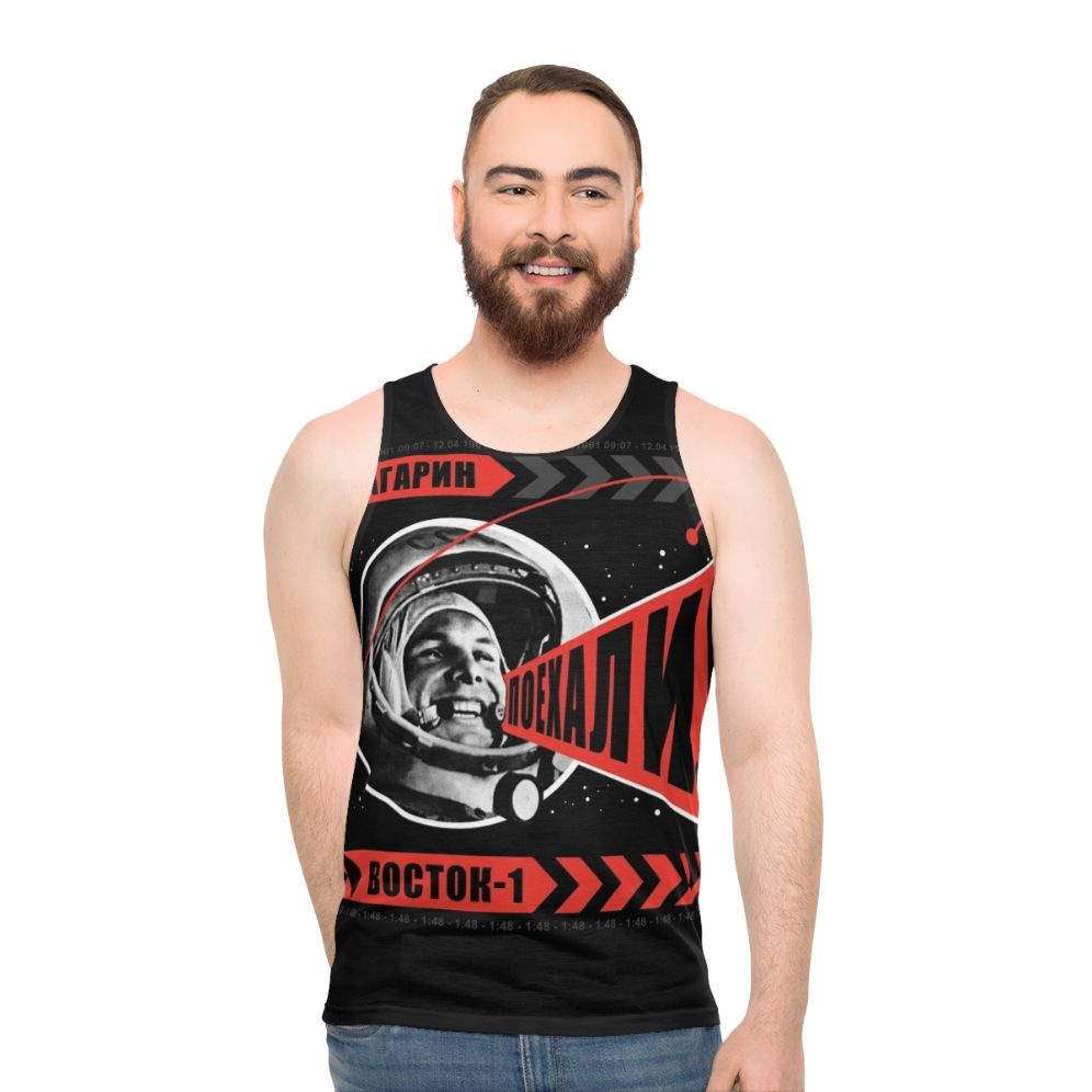 Gagarin Poyekhali Unisex Tank Top with space exploration design - men