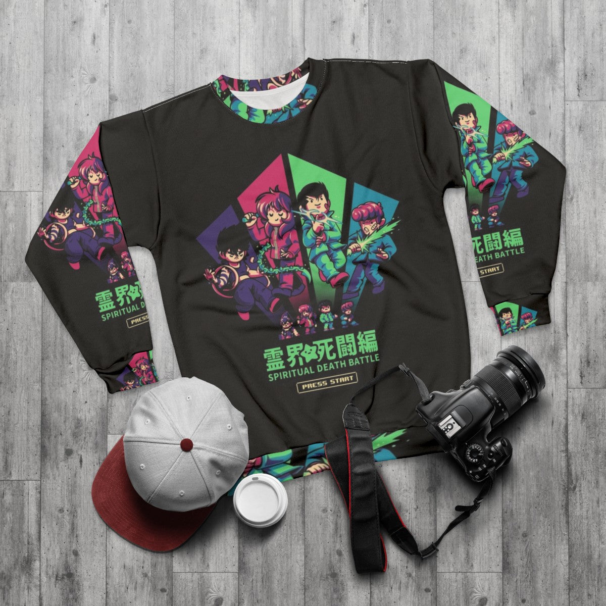 Spiritual Battle Anime Retro Gaming Sweatshirt - flat lay