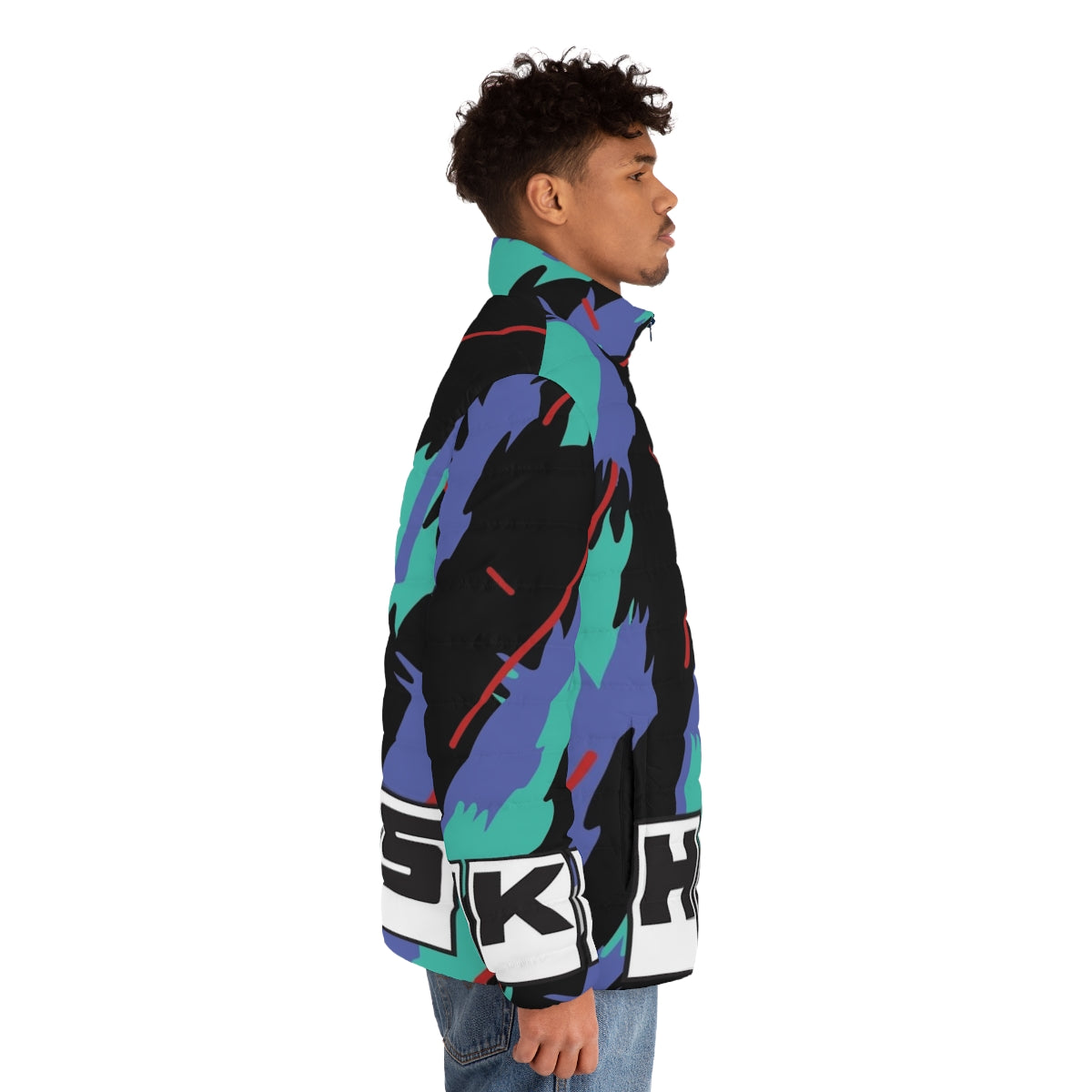 HKS Retro Pattern Puffer Jacket with JDM and Drifting Inspired Design - men side right