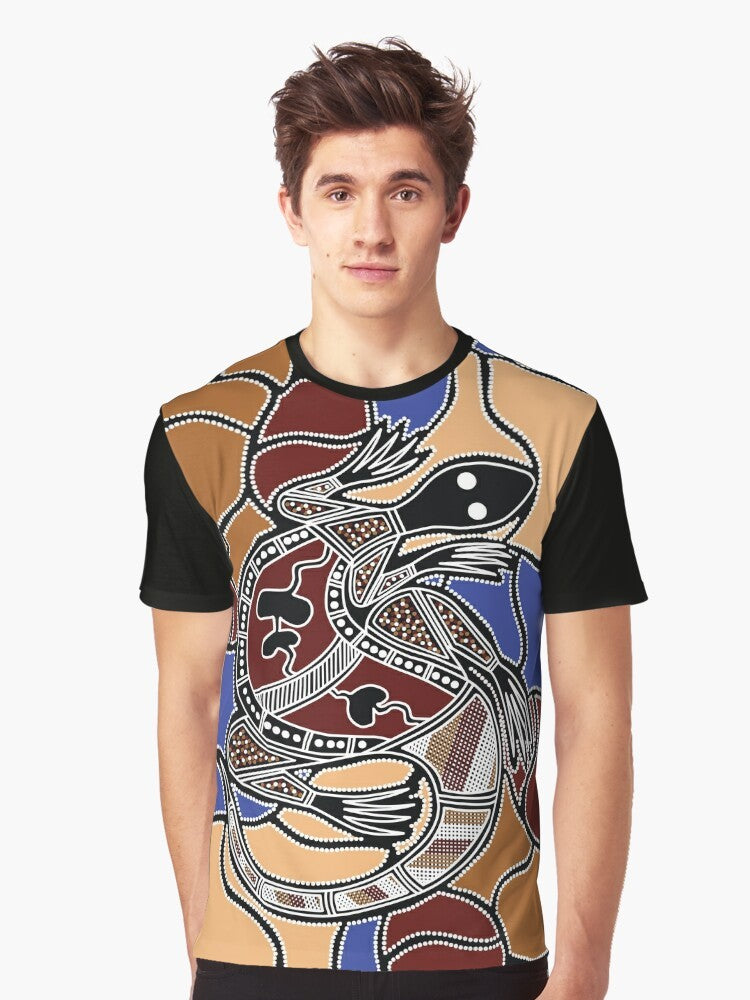 Authentic Aboriginal art t-shirt with a goanna (lizard) dreaming graphic design - Men