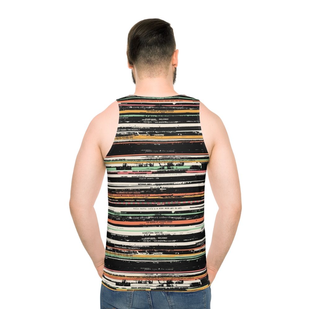 Unisex tank top with retro vinyl records graphic design - men back