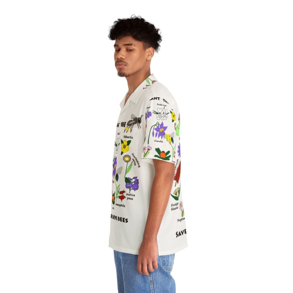 Hawaiian shirt with a native bee and floral pattern design - People Left