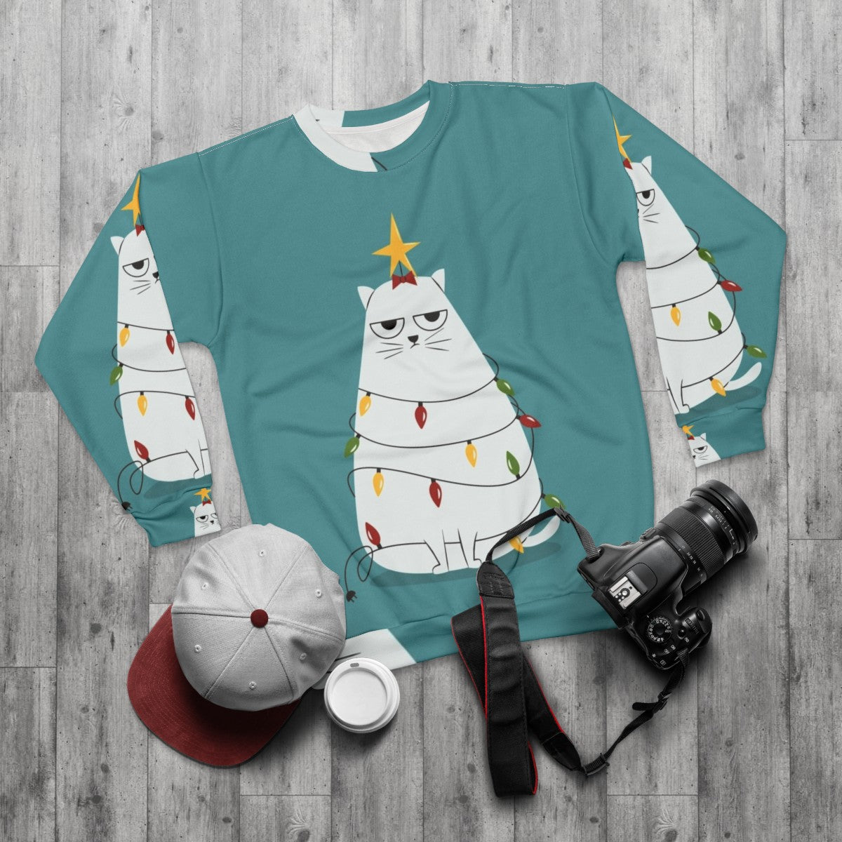 Grumpy Christmas Cat Sweatshirt - flat lay