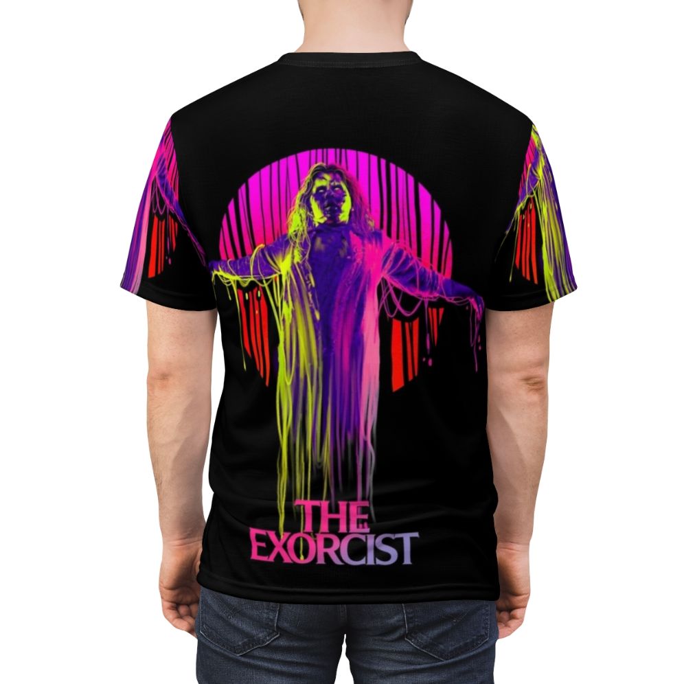 Exorcist-inspired horror t-shirt with classic horror movie imagery - men back