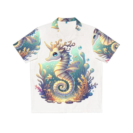 Legendary fantasy seahorse and deer in a Hawaiian shirt print