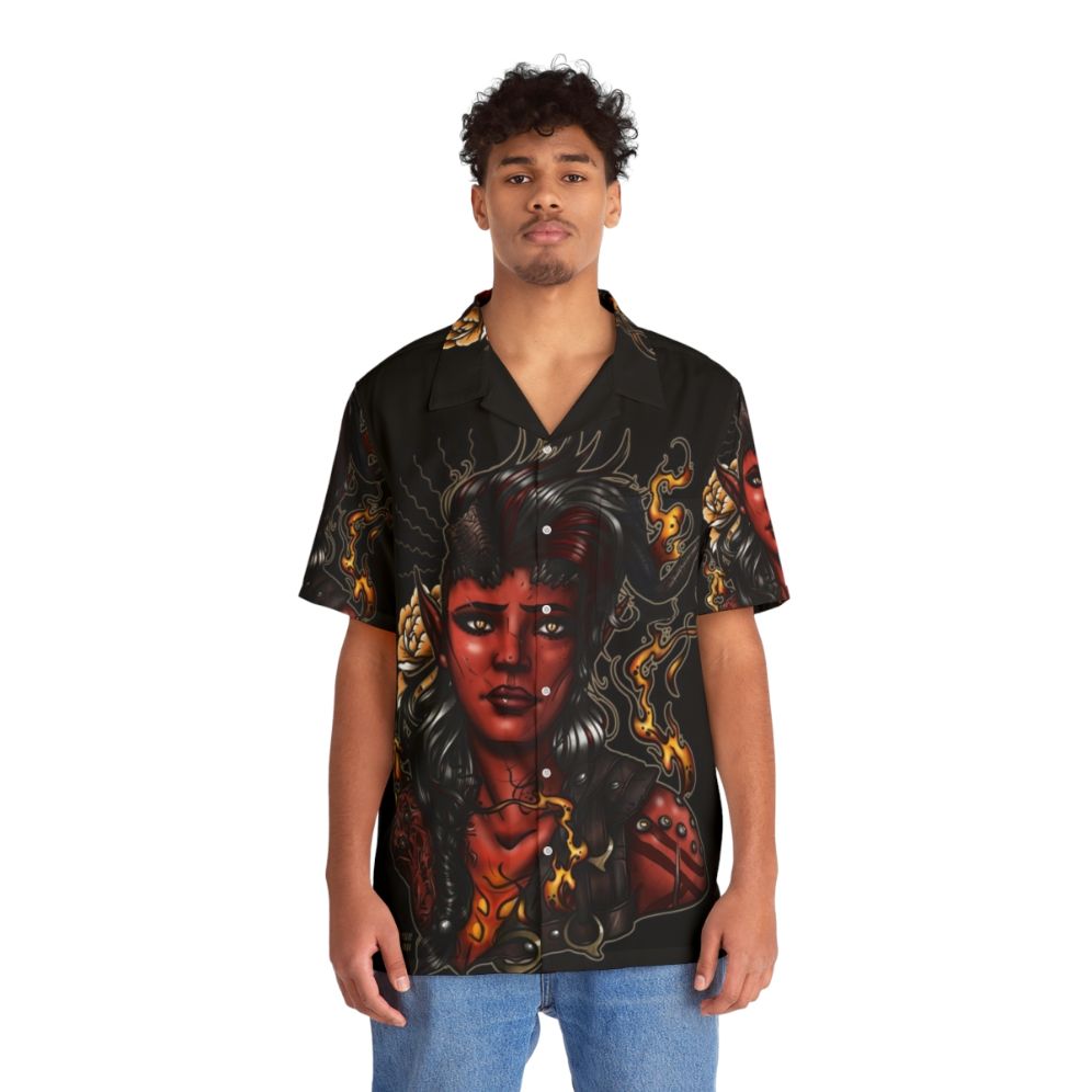 Baldurs Gate 3 Karlach Rose Demon Hawaiian Shirt - People Front