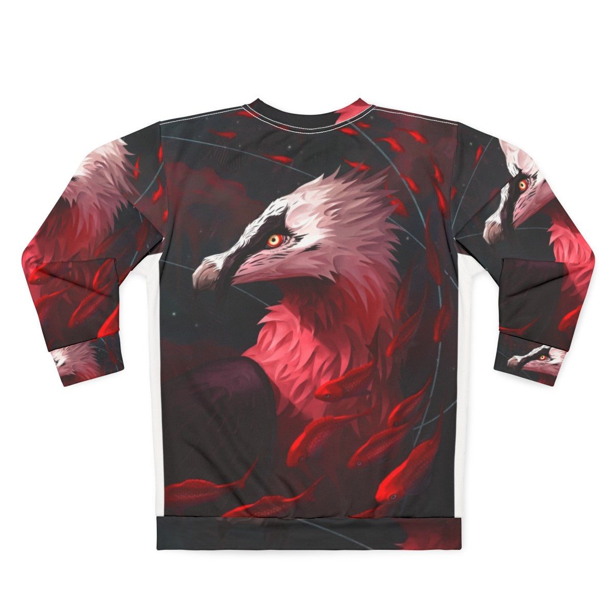 Bearded vulture and koi fish design on a grey sweatshirt - Back