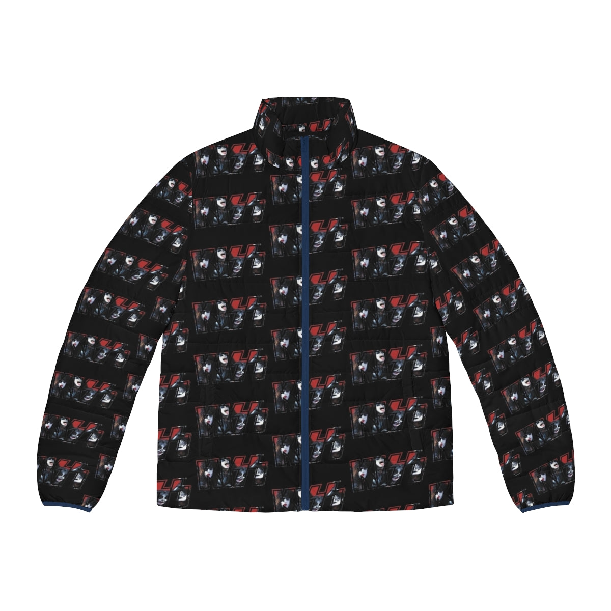 Kiss the Band Red Logo Puffer Jacket, featuring the iconic Kiss band logo