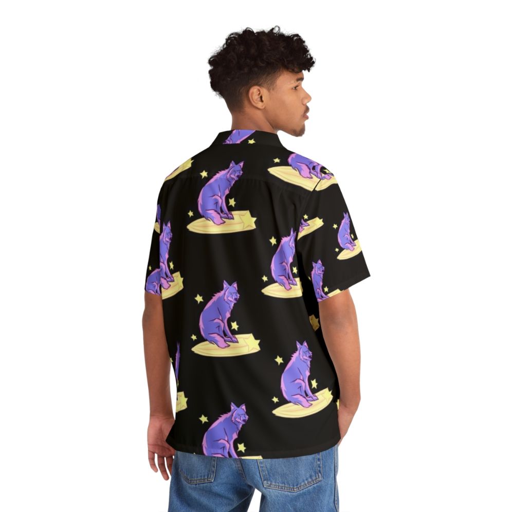 Celestial Wolf Riding Stars Hawaiian Shirt - People Back