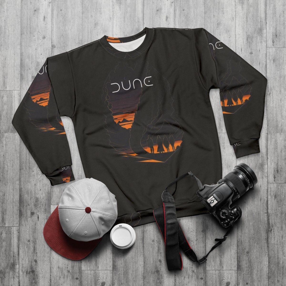 Dune movie-inspired desert landscape sci-fi sweatshirt - flat lay