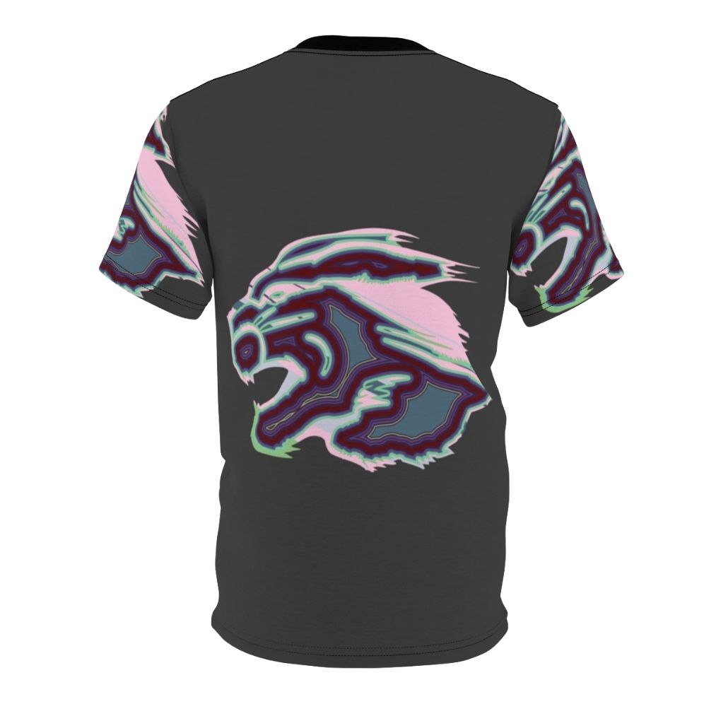 Artistic t-shirt design featuring a colorful, abstract cougar - a legendary animal of nature. - Back