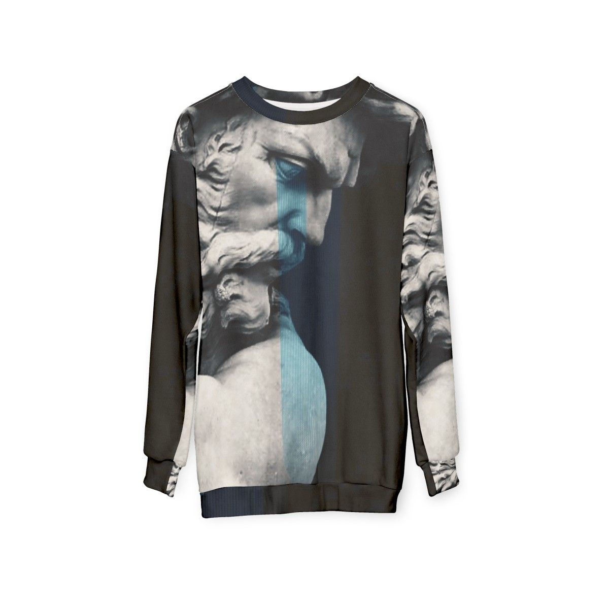 Degeneration sweatshirt featuring digital art with graphic design elements and ancient Greek mythology - hanging