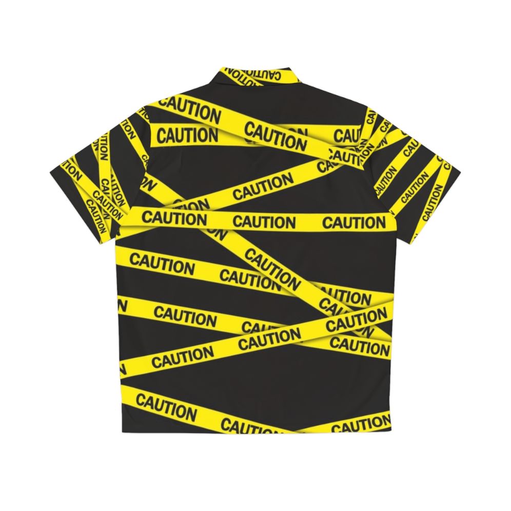 Caution Tape Hawaiian Shirt, Bright Yellow Warning Shirt for Introverts - Back