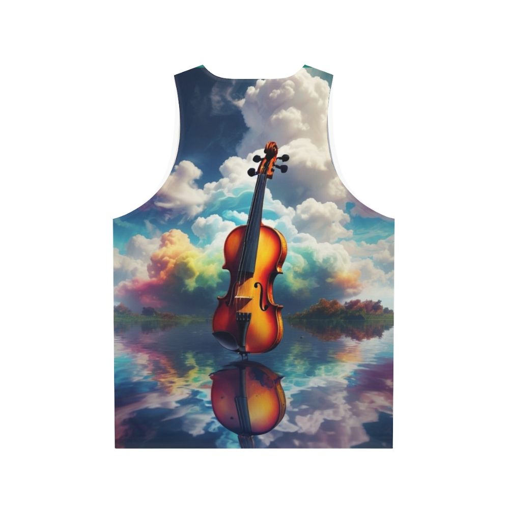 Unisex tank top with nature-inspired artistic landscape and melodic reflection - Back