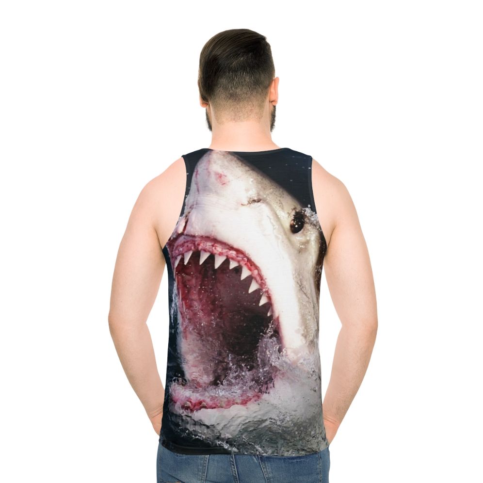 3D Great White Shark Bite Unisex Tank Top - men back