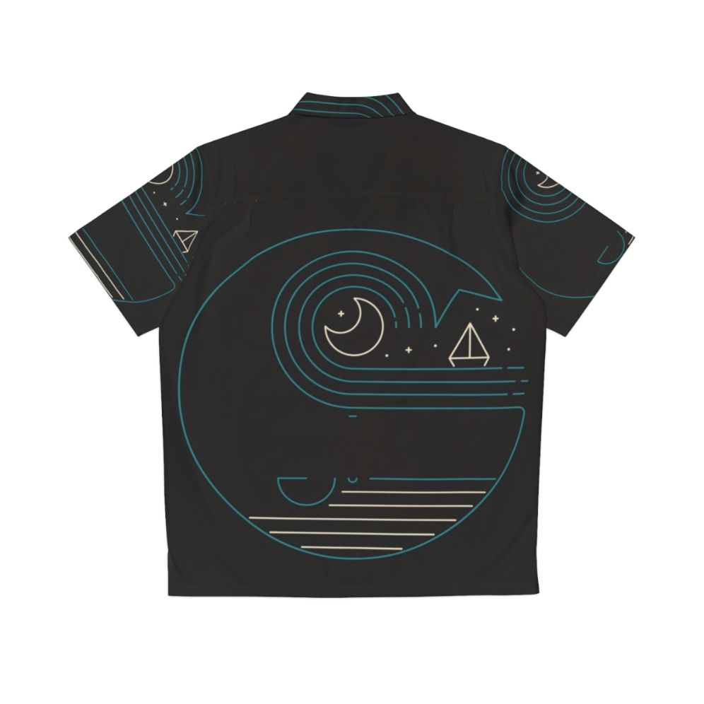 Minimalist Hawaiian shirt with whale, moon, and boat design - Back