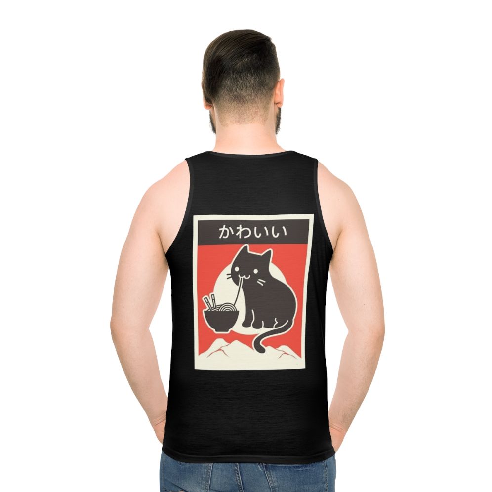 Kawaii Vintage Japanese Ramen Cat Unisex Tank Top - men back