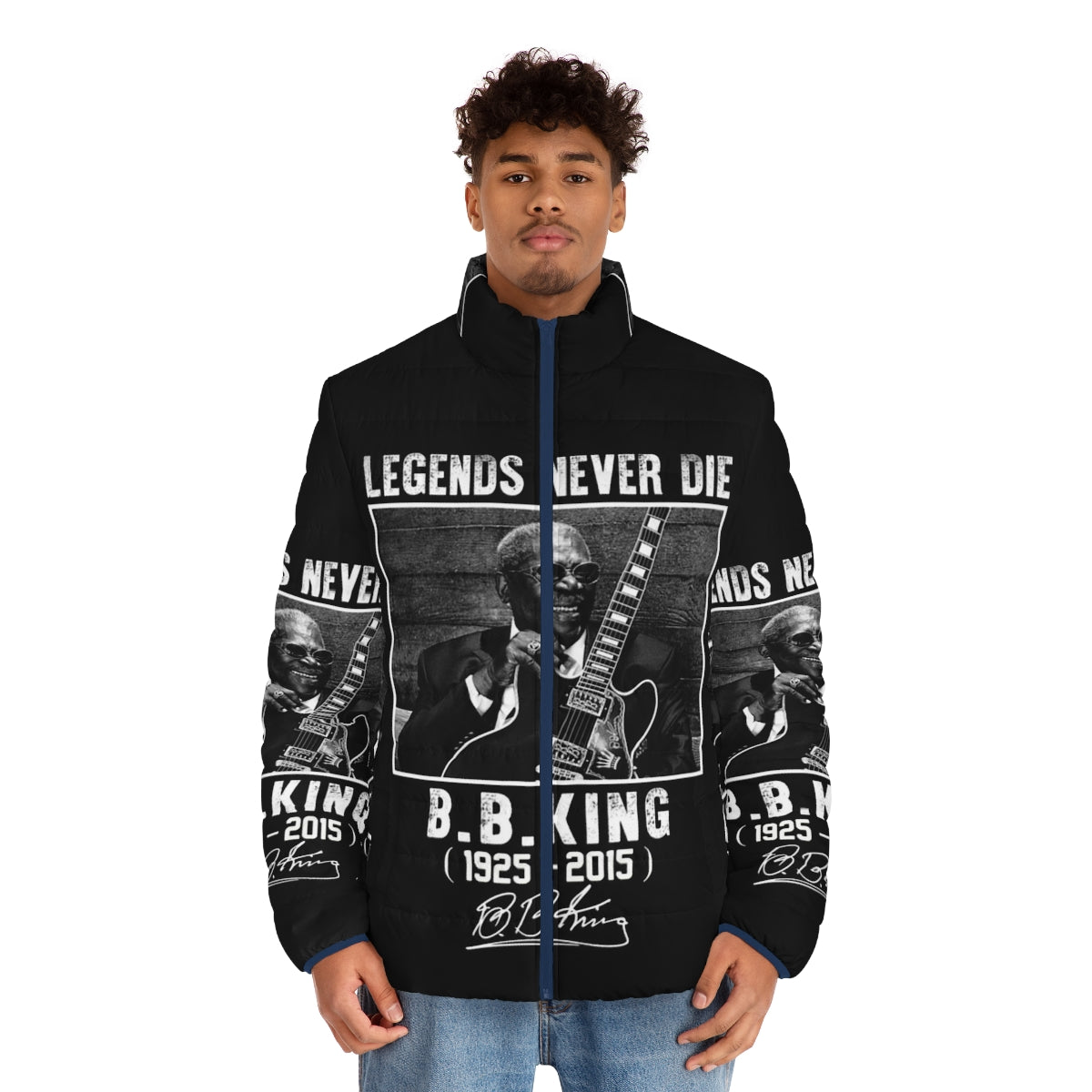 Classic BB King Signature Legends Never Die Puffer Jacket - men front