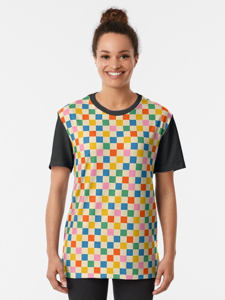 Colorful checkered pattern graphic t-shirt - Women