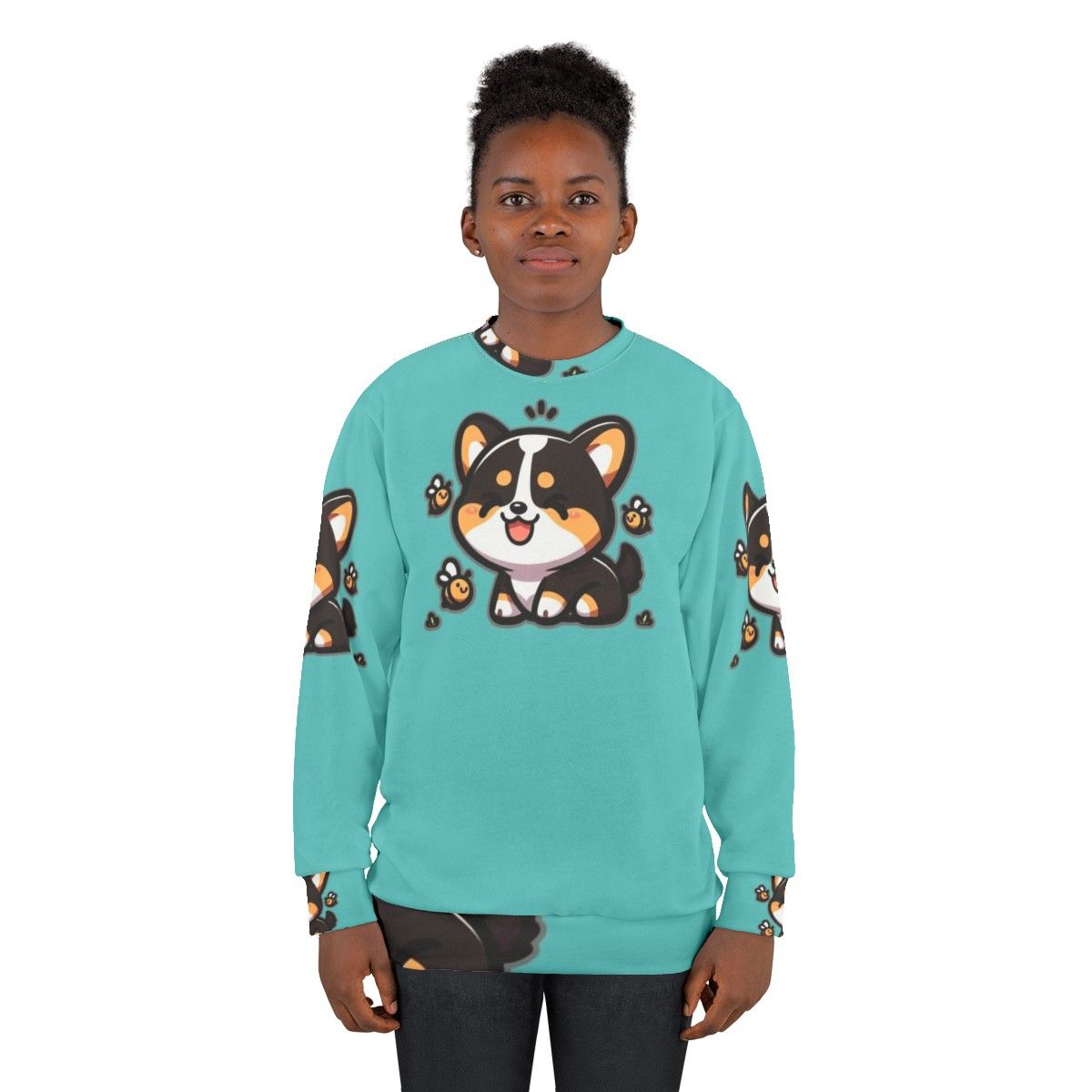 Tricolor Corgi with Bee Print Sweatshirt - women