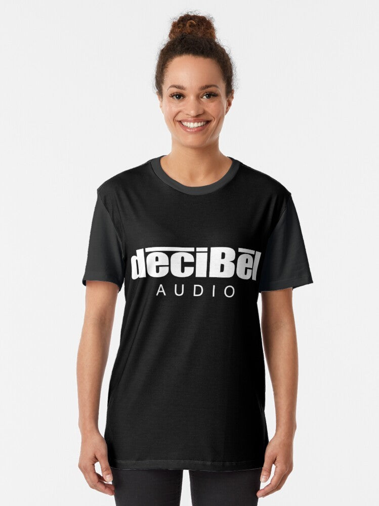 High-quality graphic t-shirt featuring a decibel audio design for music lovers and audiophiles - Women