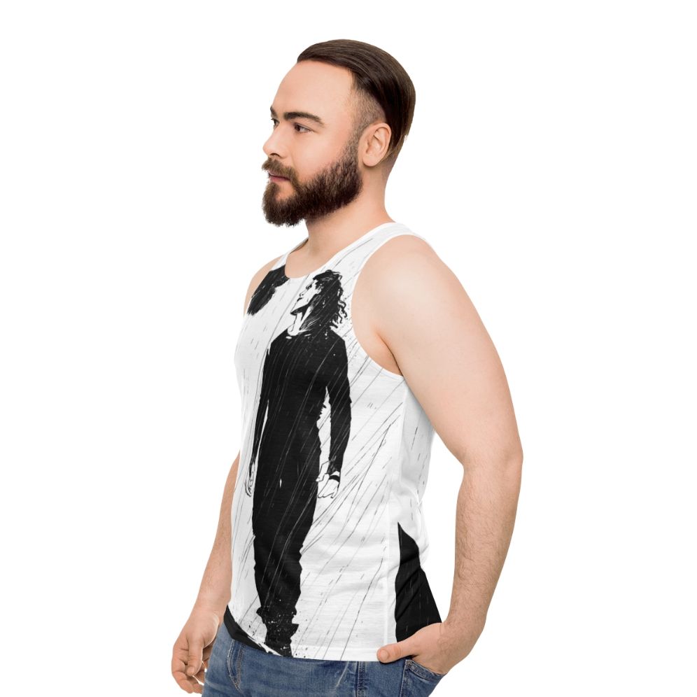 The Raven Unisex Tank Top featuring iconic imagery from the cult movie "The Crow" - men side