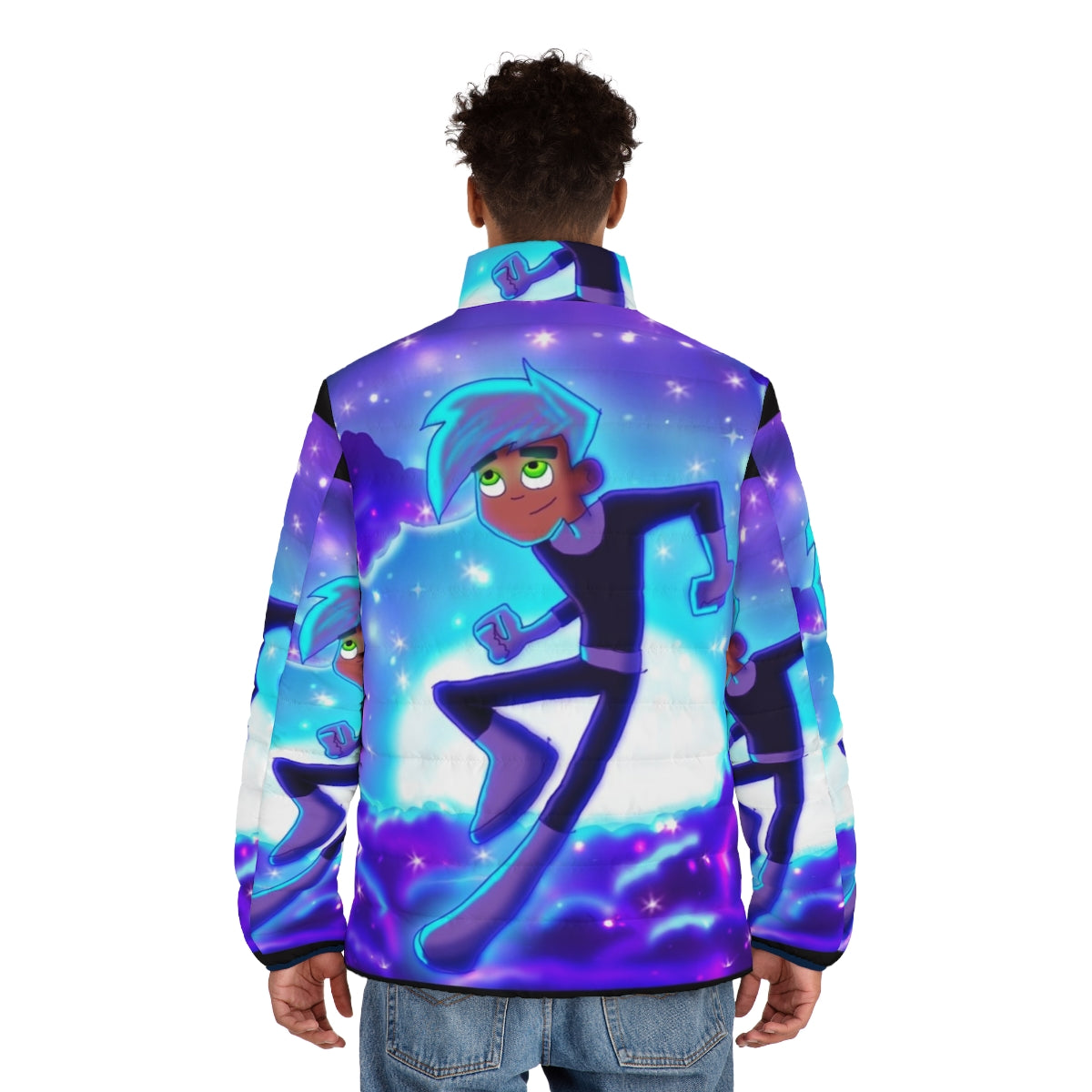 Danny Phantom themed puffer jacket featuring the iconic character - men back