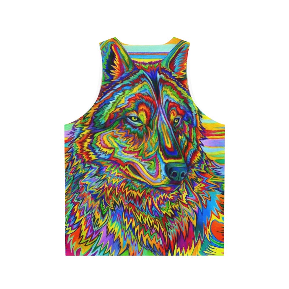 Colorful psychedelic rainbow wolf tank top design - Back